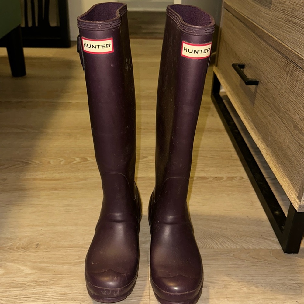 Dark purple hunter rain boots